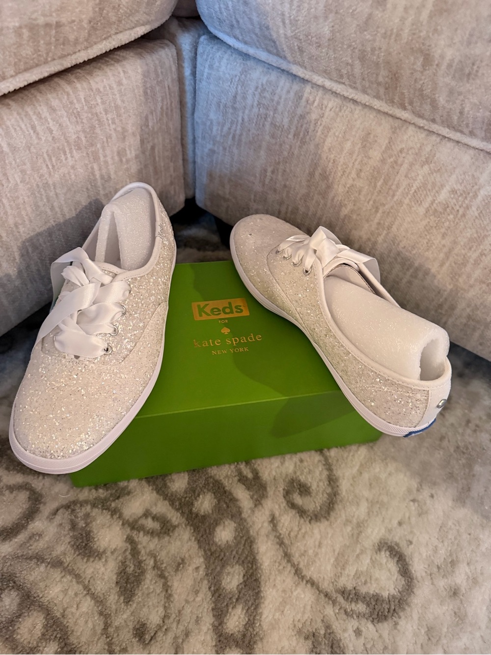 Keds x Kate Spade White Glitter Ribbon Lace Sneakers